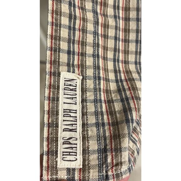 Ralph Lauren Chaps Large Men's Plaid Long Sleeve Button Up Double Pocket Tan - Picture 4 of 7